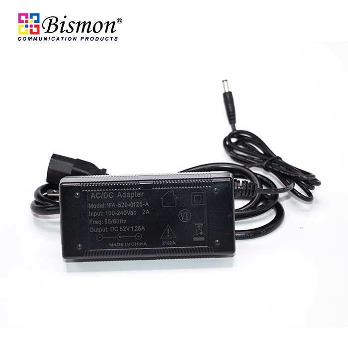 Power adapter 52VDC/1.25A for PoE Switch/Injector